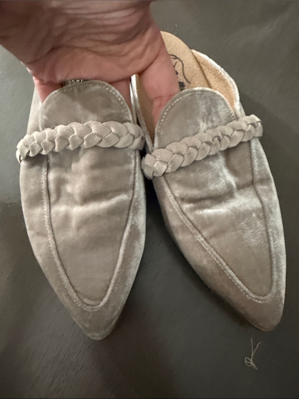 Free People Taupe Braided-Trim Slip-On Mules Made In Spain